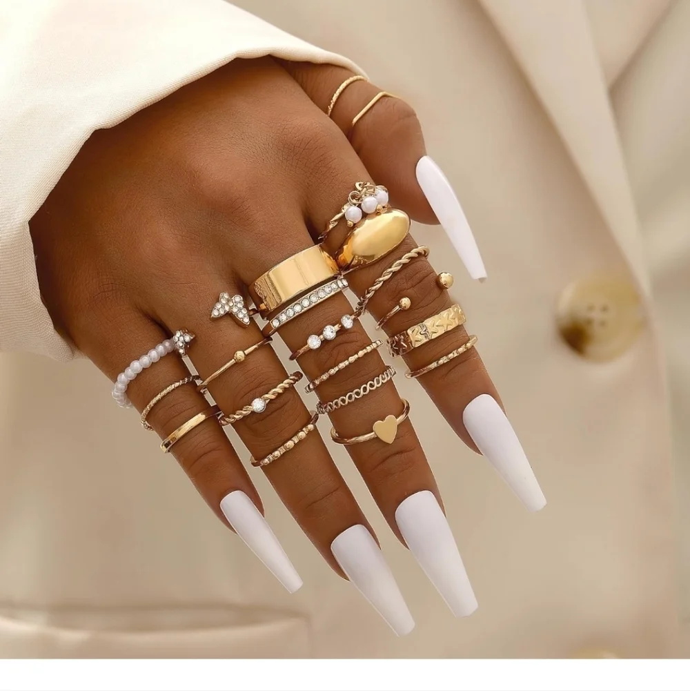 Gold Stackable Midi and Knuckle Ring Set - Women Jewelry 21 Pc